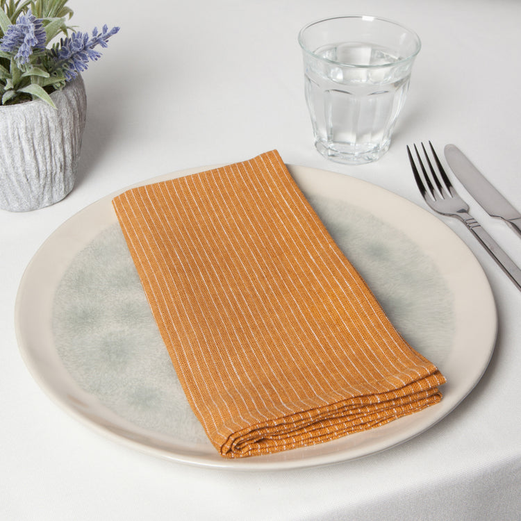 Ochre Pinstripe Linen Napkins Set of 4 – Kitchen Linens gift Montreal Villeray Urban Palate