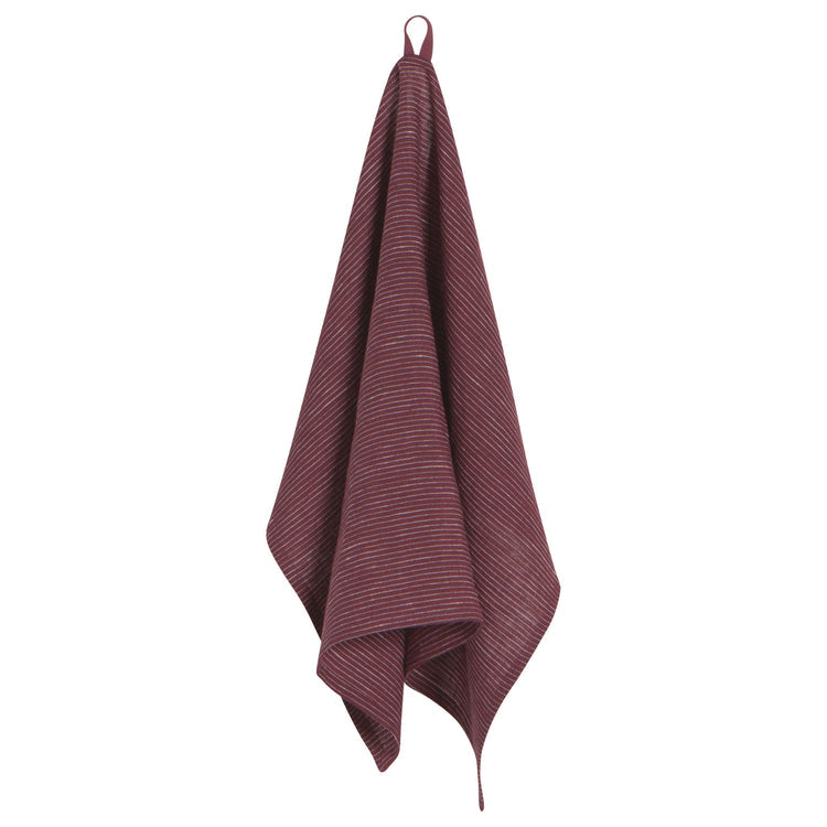 Wine Pinstripe Linen Dishtowel