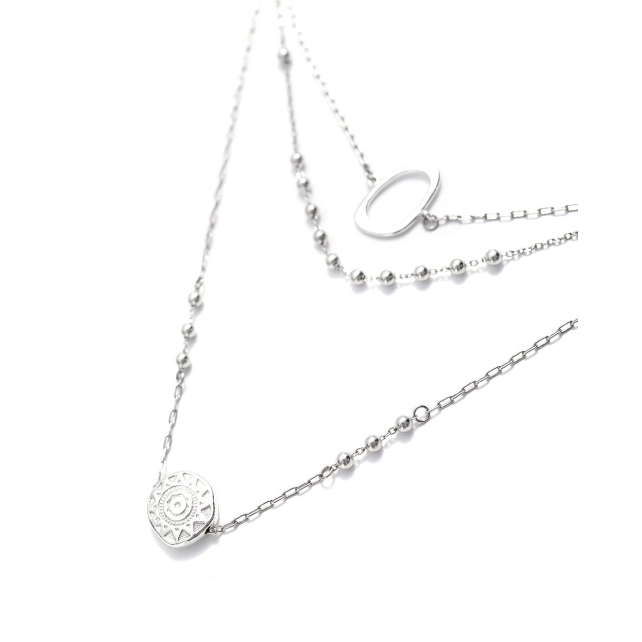 Helios Silver Layered Beads & Medallions Necklace
