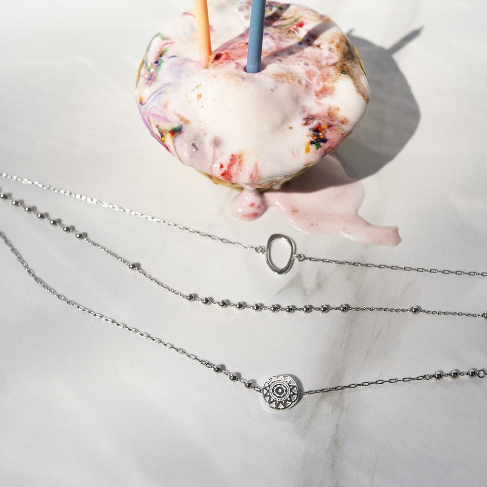 Helios Silver Layered Beads & Medallions Necklace