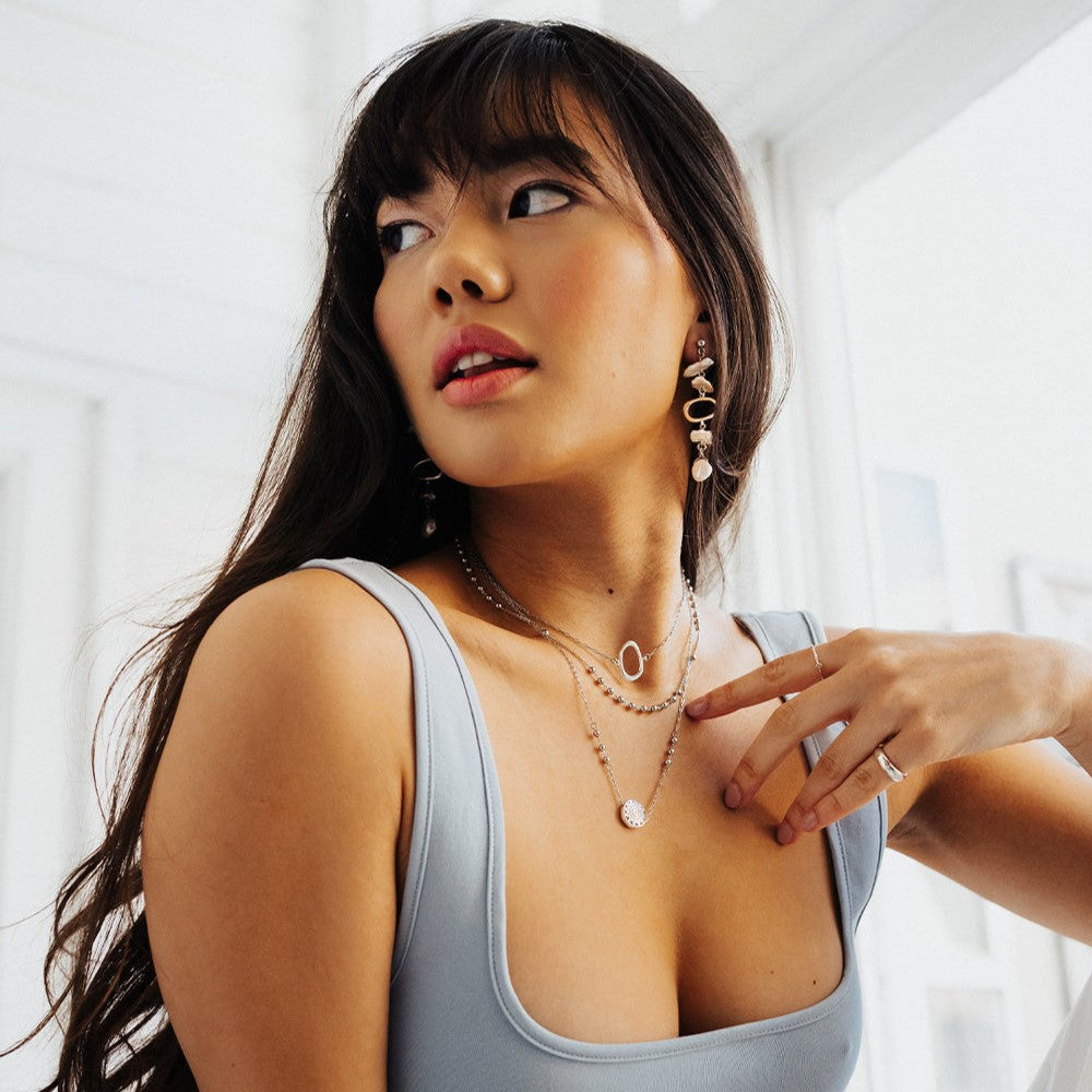 Helios Silver Layered Beads & Medallions Necklace