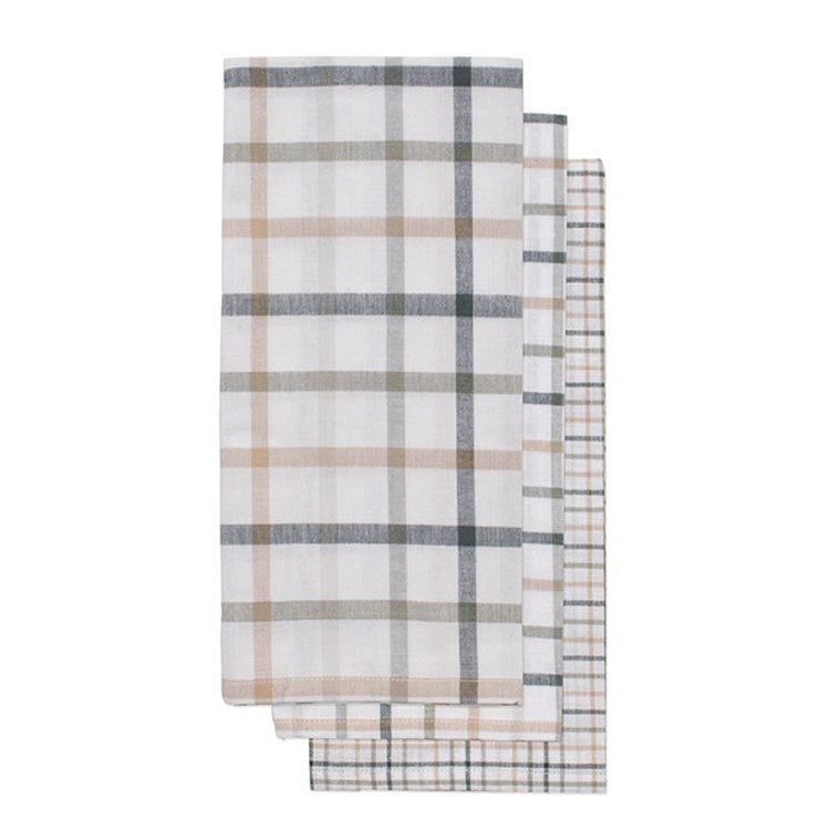 Set Of 3 Neutral Catalina Check Tea Towel