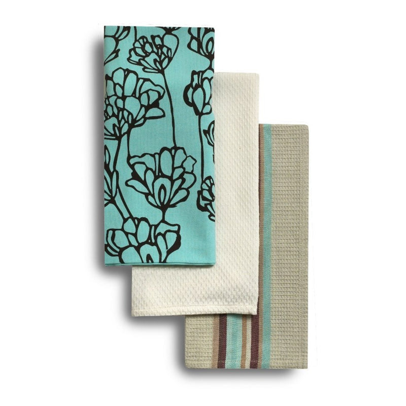 Set of 3 Tulip Print Kitchen Towel Aqua – Kitchen Linens gift Montreal Villeray Urban Palate
