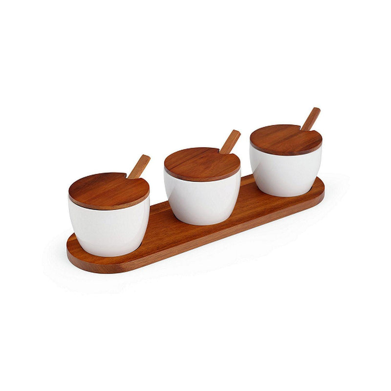 Duets Triple Condiment Server with Lids and Spoons – Tableware gift Montreal Villeray Urban Palate