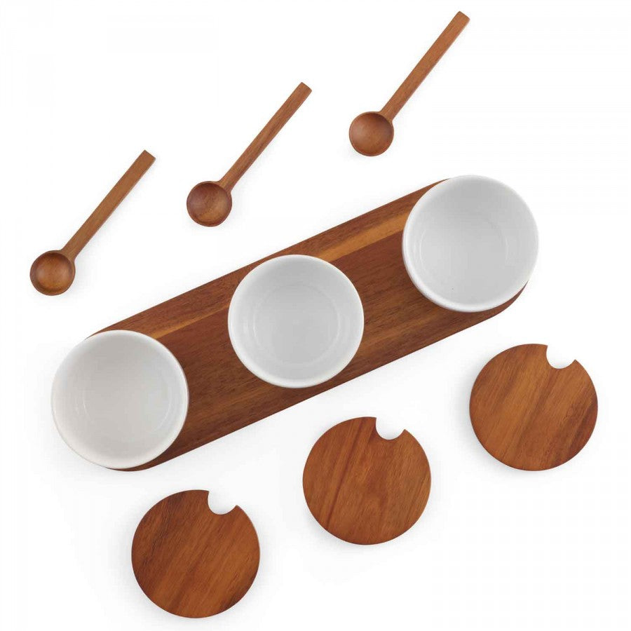 Duets Triple Condiment Server with Lids and Spoons