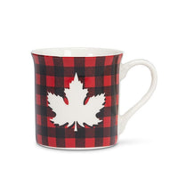 Taza con diseño de cuadros búfalo y hojas 12 oz