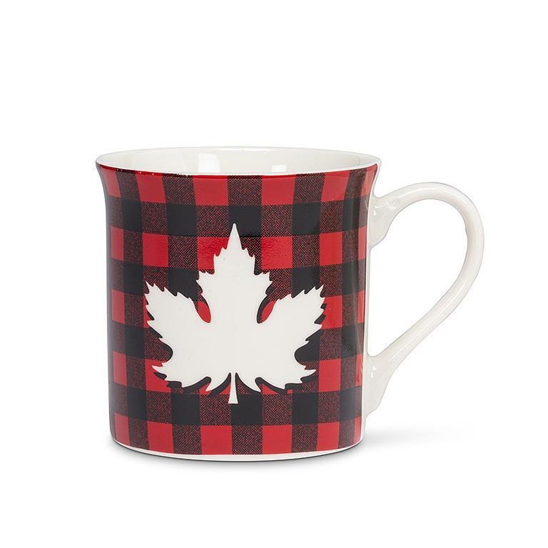 Taza con diseño de cuadros búfalo y hojas 12 oz