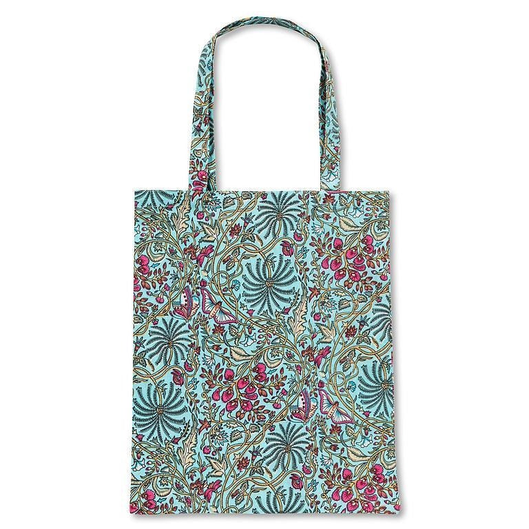 Floral & Butterfly Simple Tote Bag - Turquoise