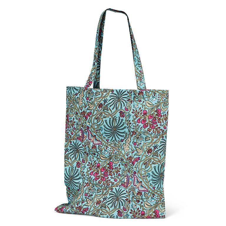 Floral & Butterfly Simple Tote Bag - Turquoise