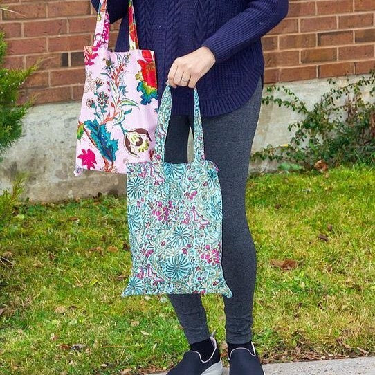 Floral & Butterfly Simple Tote Bag - Turquoise