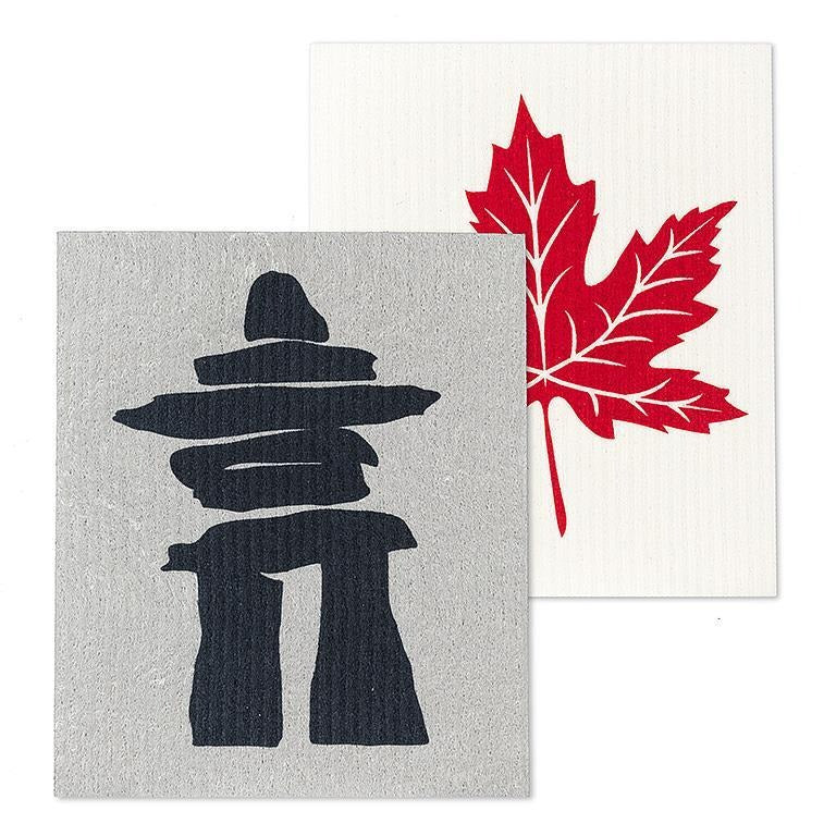 Paños de esponja suecos - Inukshuk y Hoja de arce - Juego de 2