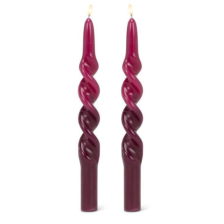 Large Spiral 2-Tone Taper Candle Set 10" - Purple
