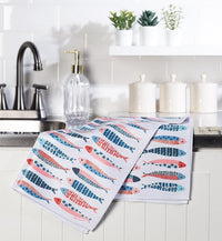 Torchon de cuisine motif rangées de poissons