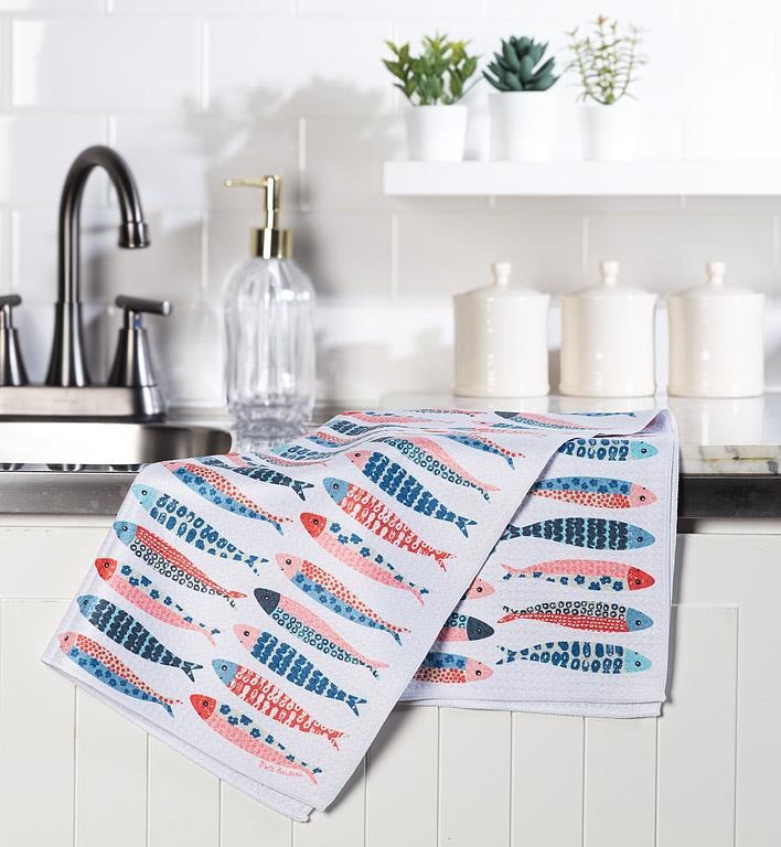 Torchon de cuisine motif rangées de poissons