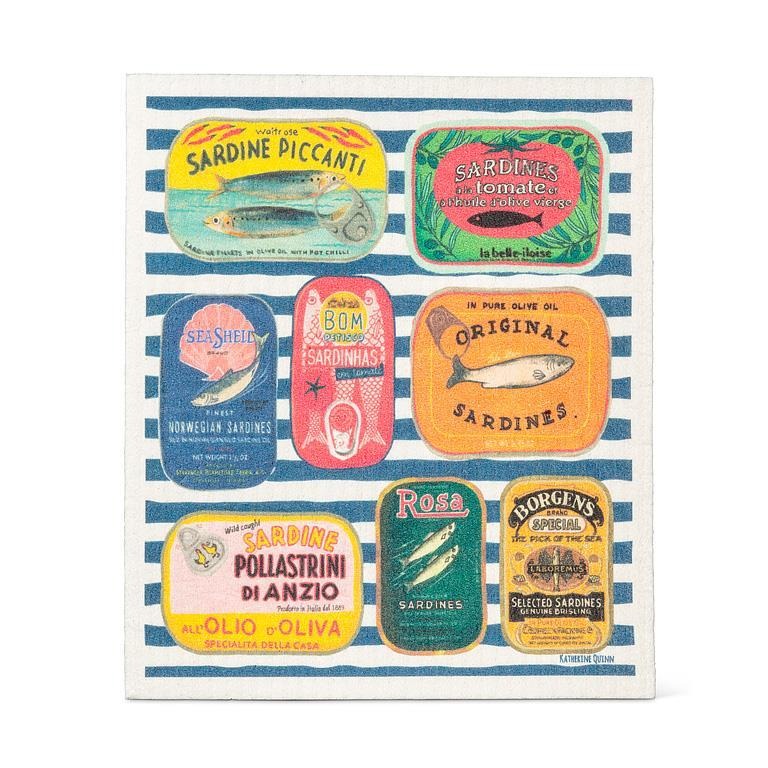Swedish Sponge Cloth - Sardine Tins on Stripes