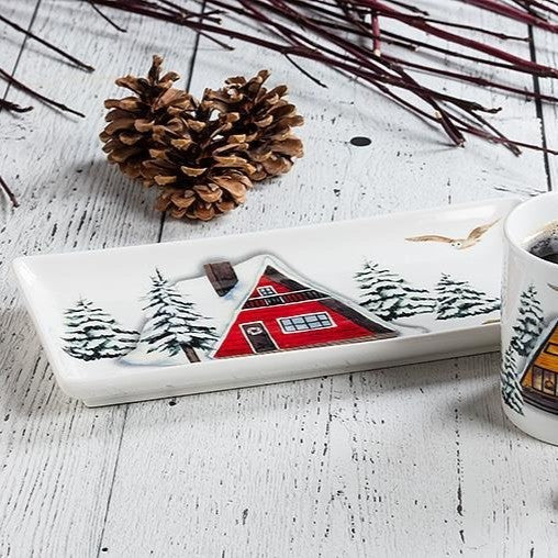 Winter Cabins Rectangle Platter