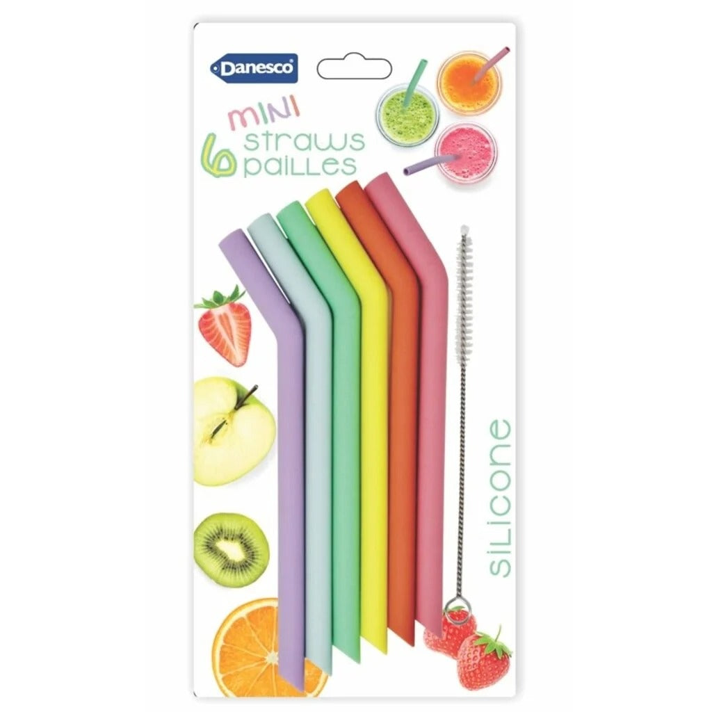 Lot de 6 mini pailles en silicone