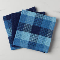 Check Indigo Waffle Dishcloths Set of 3