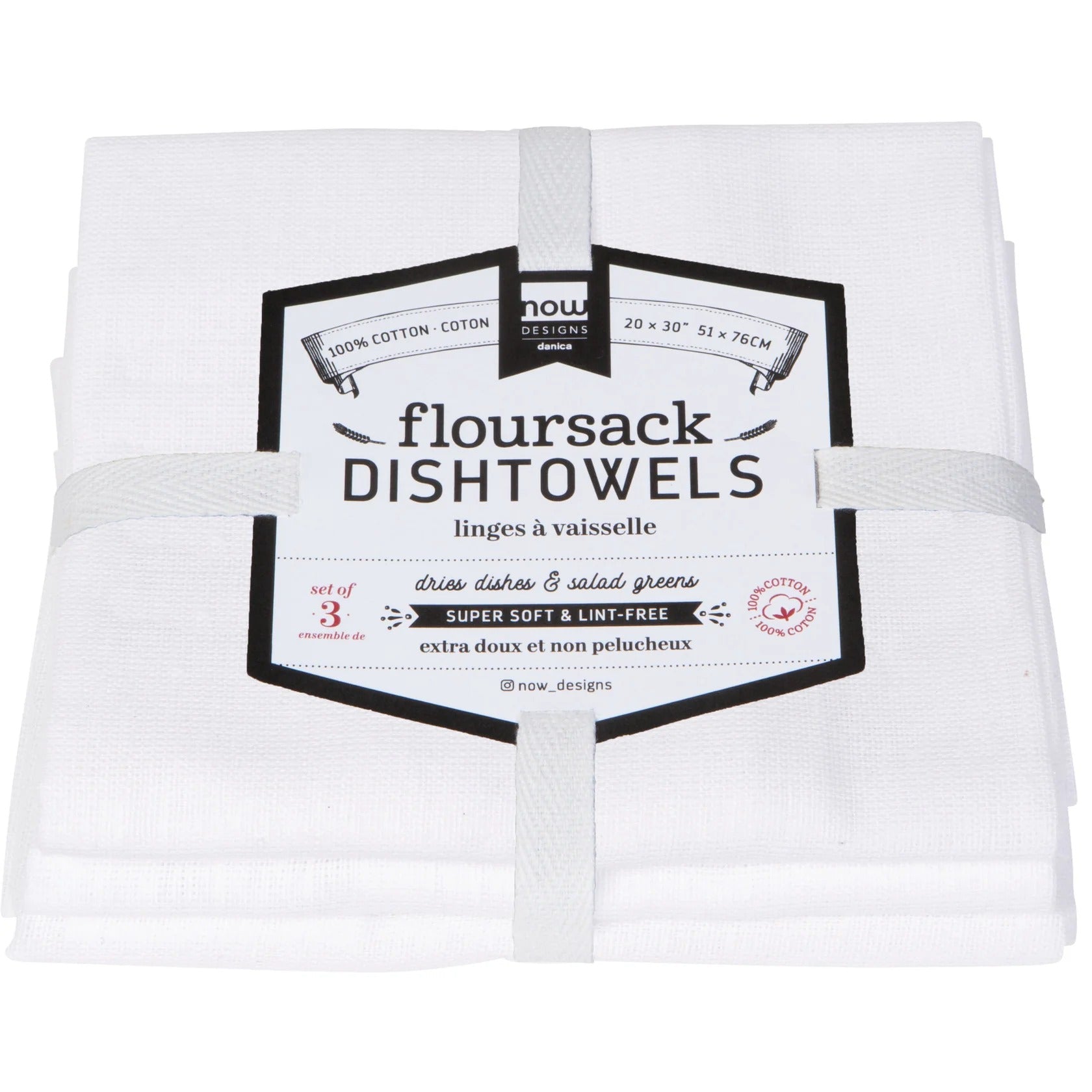 Torchon de cuisine blanc en coton, lot de 3