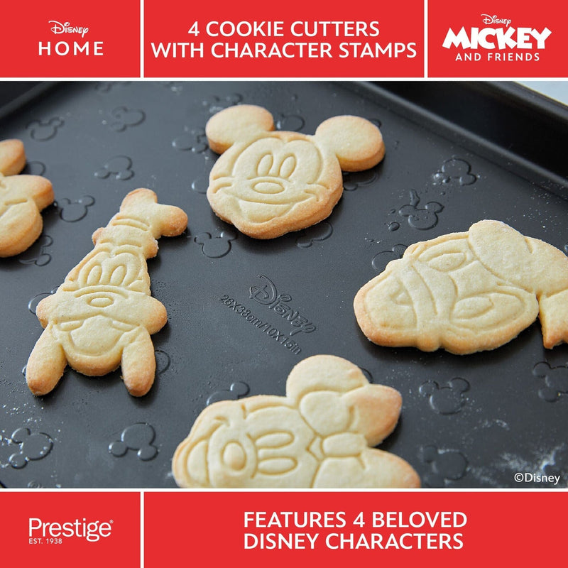 Disney Bake with Mickey 4 cortadores de galletas rojos con sellos de personajes de Mickey y sus amigos