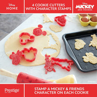 Disney Bake with Mickey 4 cortadores de galletas rojos con sellos de personajes de Mickey y sus amigos