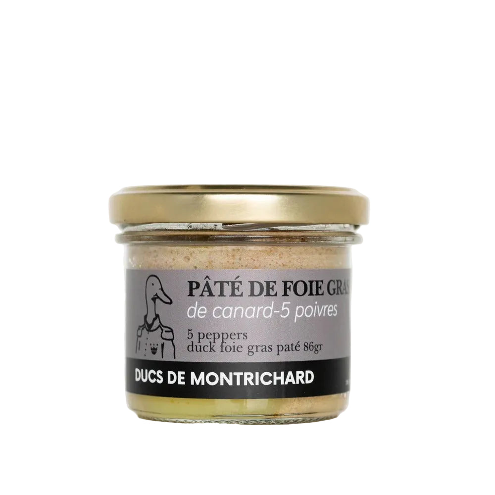 Jar of Ducs de Montrichard duck foie gras pété on a white background