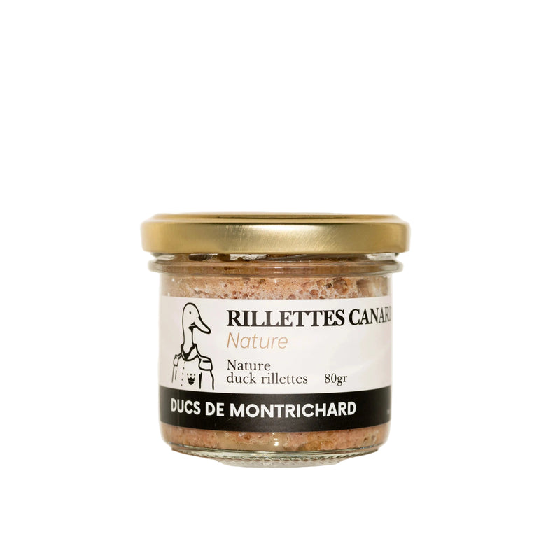 Jar of Ducs de Montrichard duck rillettes on a white background