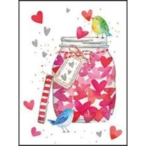 Minitarjeta de felicitación - Pájaro en tarro con corazón