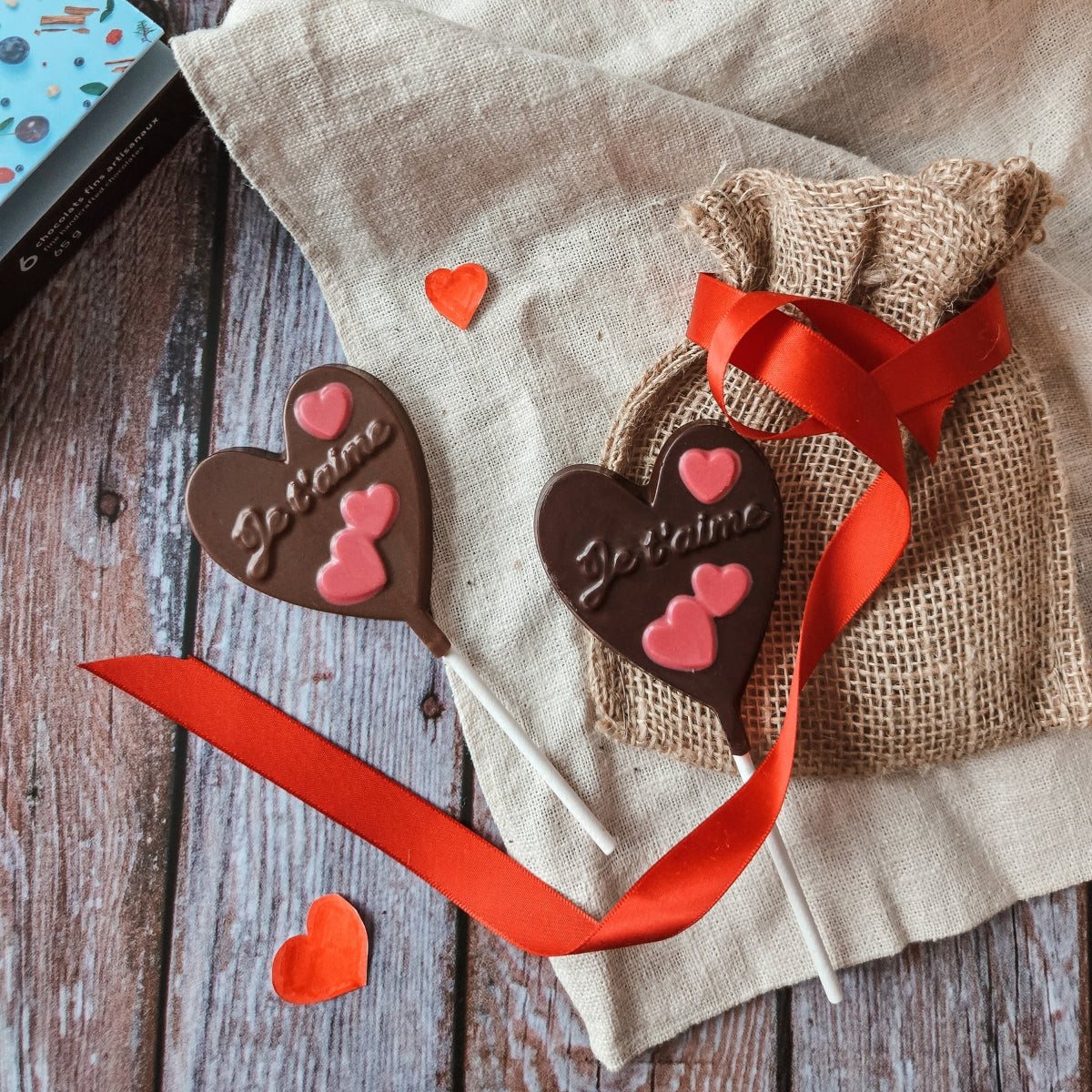 Piruleta de Corazón de Chocolate con Leche "Je t'aime"