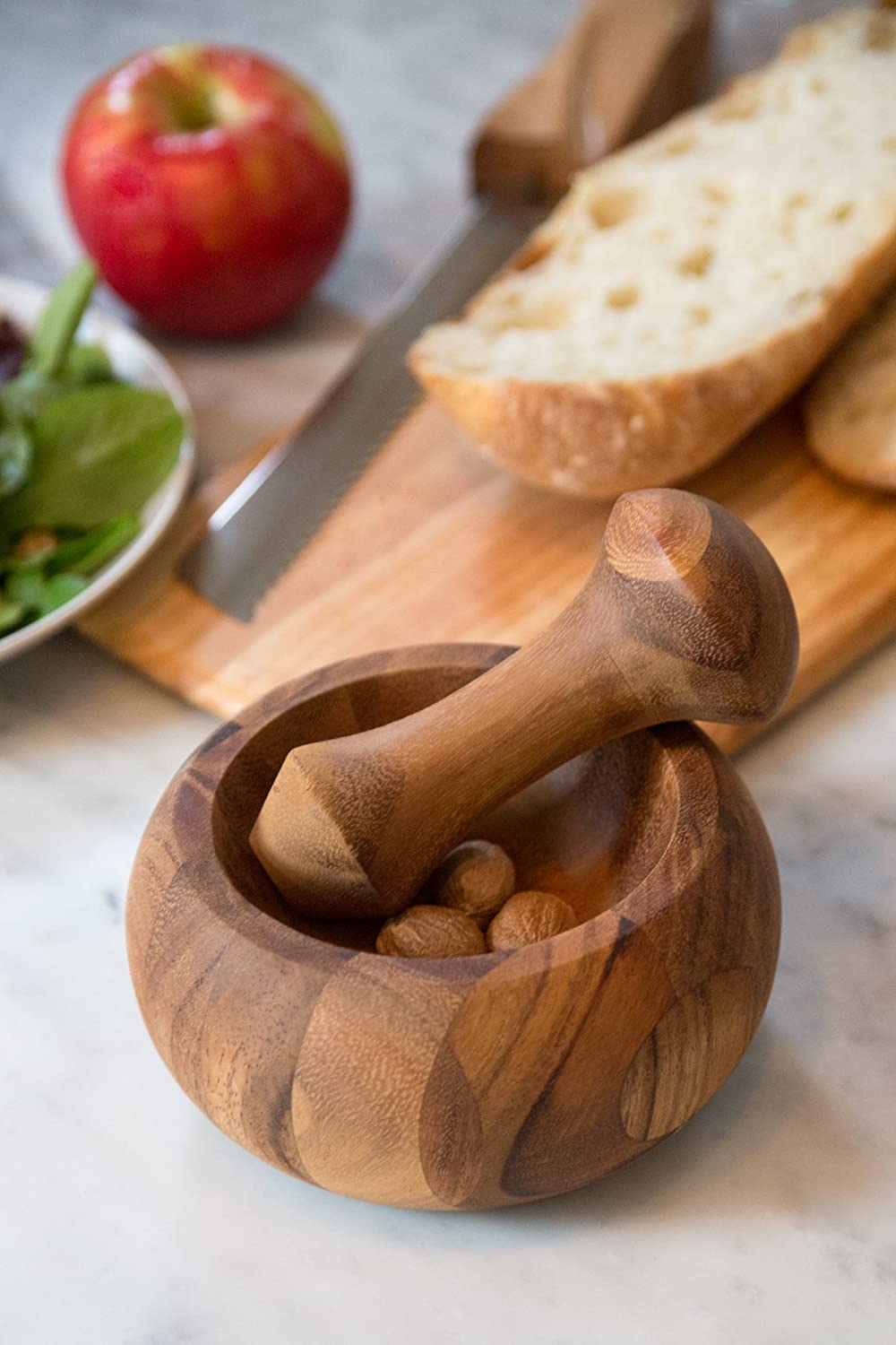Acacia Wood Mortar and Pestle - AS IS