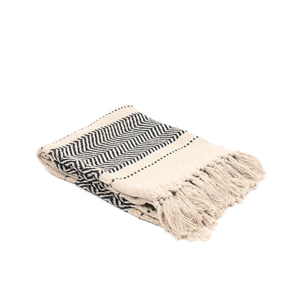 Chevron Stripe Cotton Throw - Black