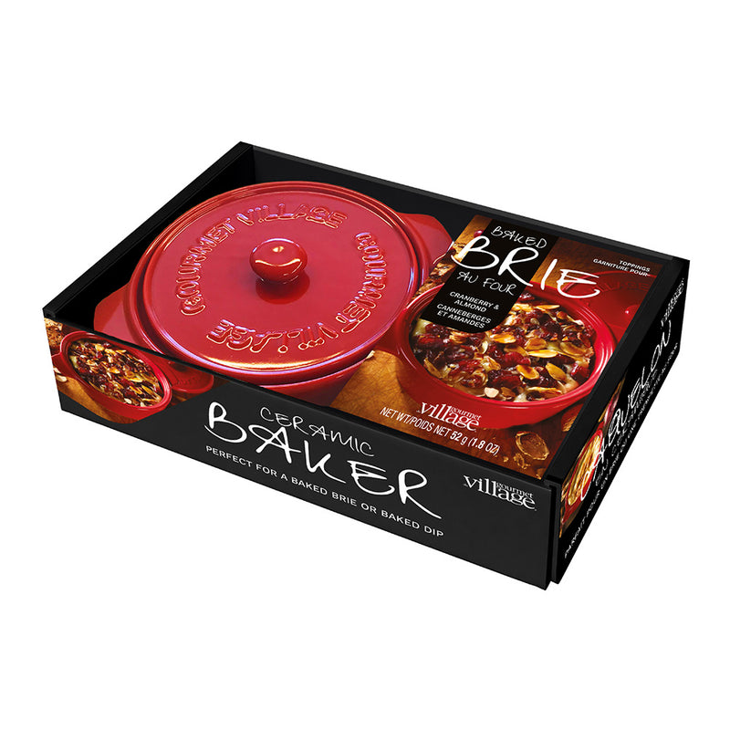 Coffret cadeau Baker en céramique rouge avec garniture de brie aux canneberges et aux amandes