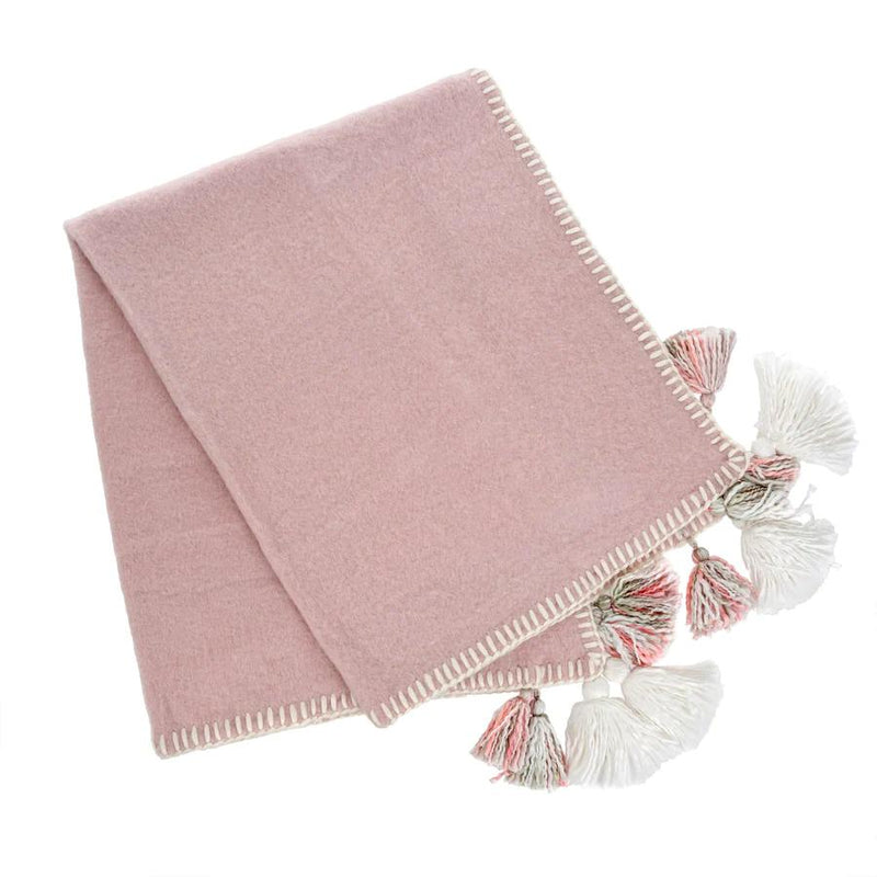 Tassel and Trim Throw - Pale Pink