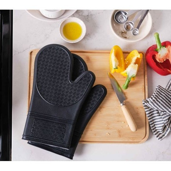 Silicone Oven Mitt with Quilted Lining - Black