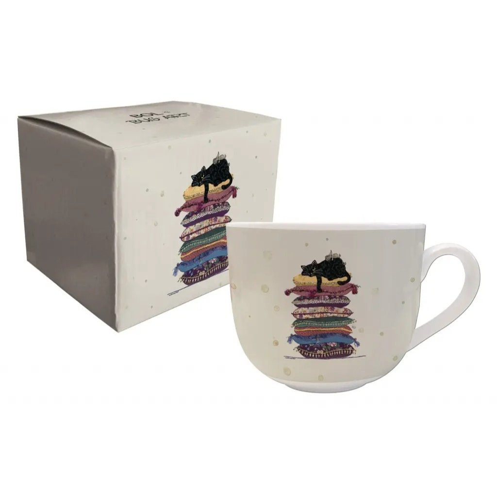 Porcelain Bowl Mug - Bug Art Cat on Cushions 670ml