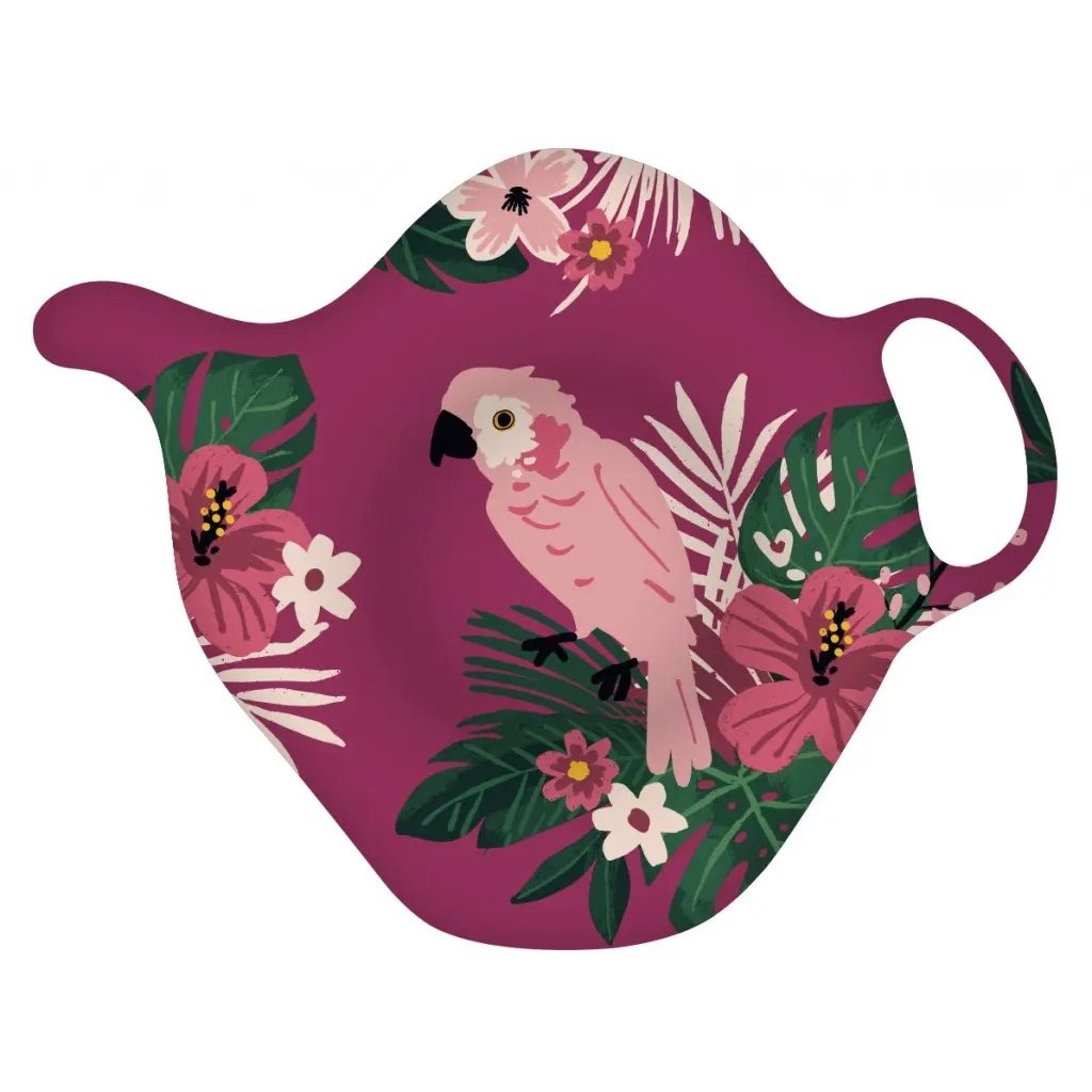 Plato porta bolsitas de té - Loro rosa