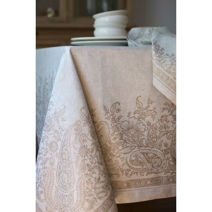 Mantel de lino con estampado paisley - Beige marfil