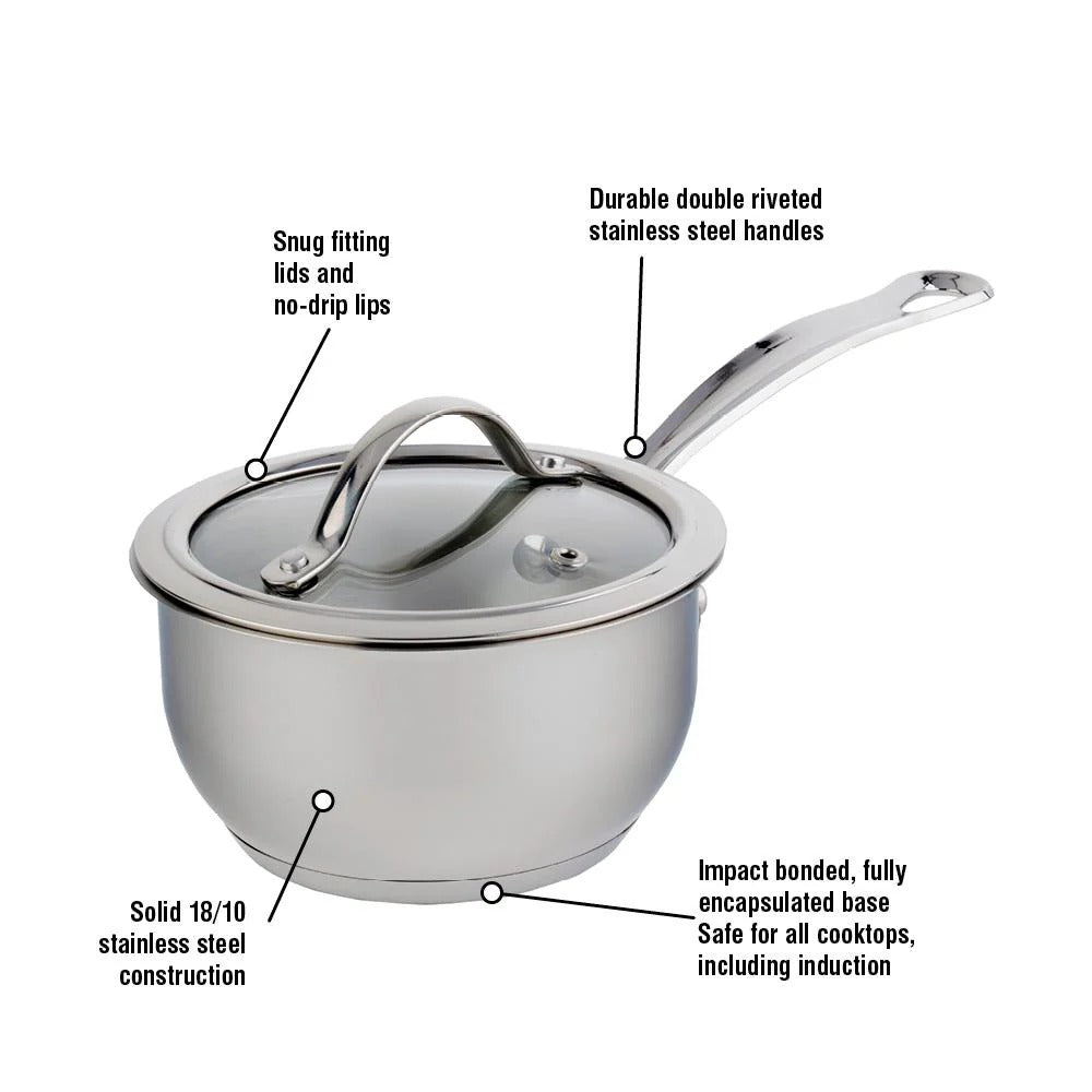 Nouvelle Stainless Steel 3.2L Saucepan with Tempered Glass Lid