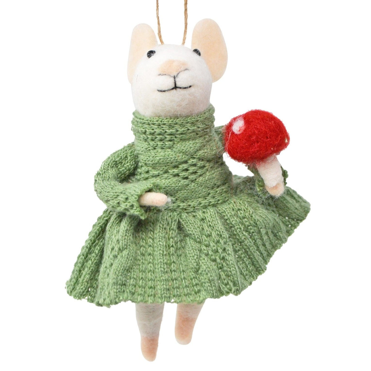 Felt Mouse in a Green Dress Ornament – Holiday Décor gift Montreal Villeray Urban Palate