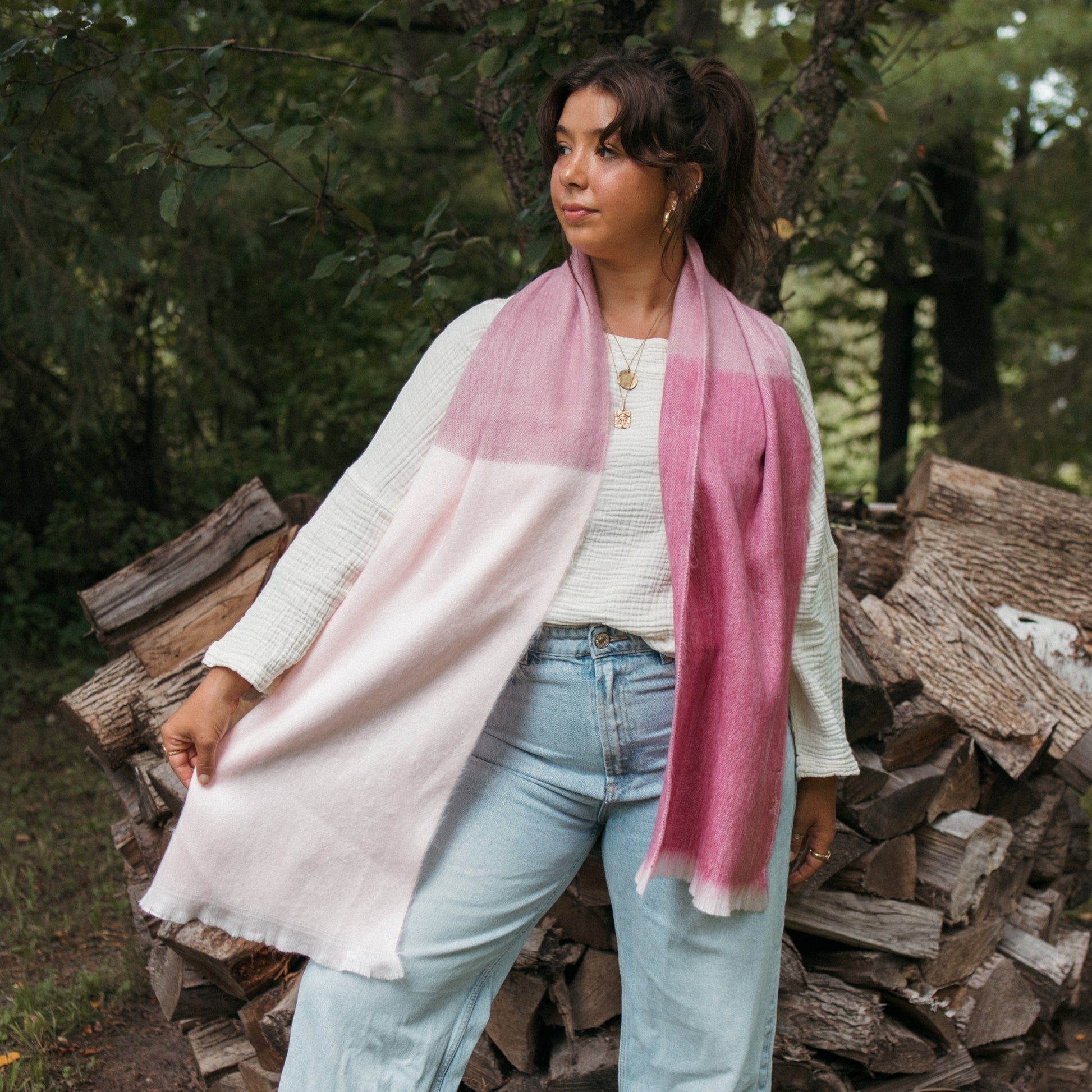 Alpaca Seamless Check Scarf - Sorbet