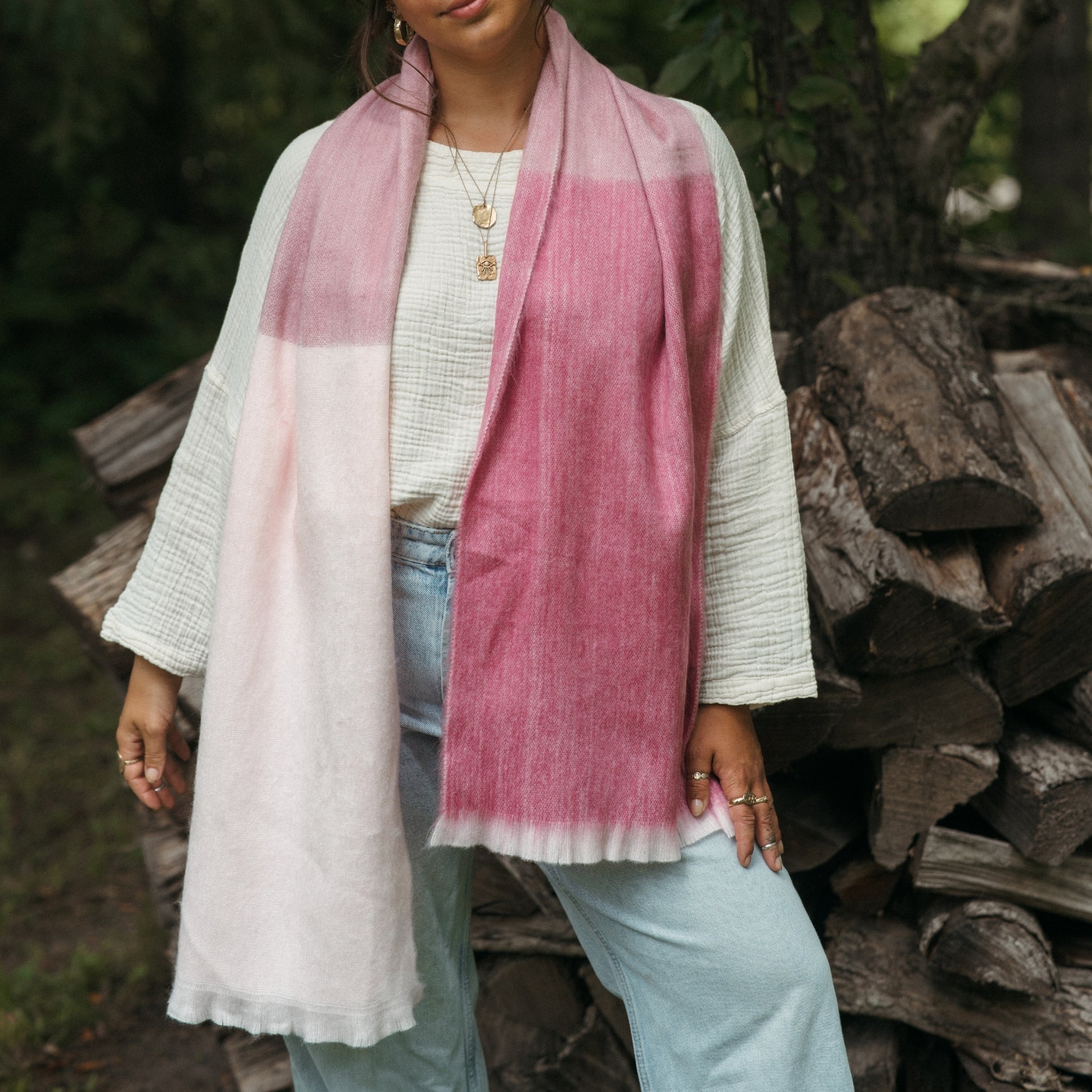 Alpaca Seamless Check Scarf - Sorbet