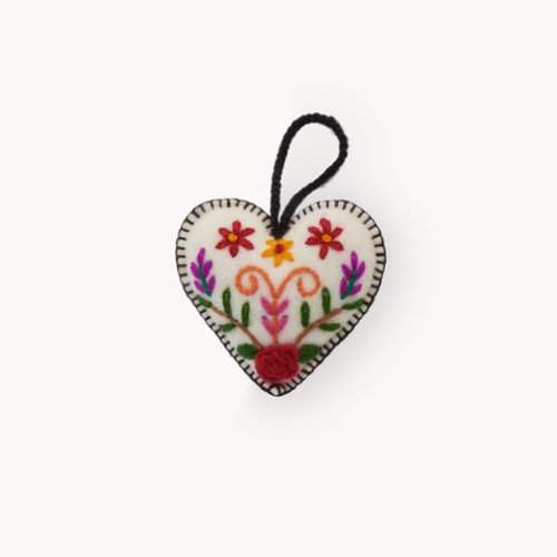 Hand-Embroidered Ornament - Floral Heart