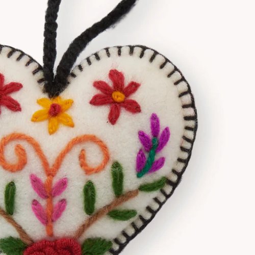 Hand-Embroidered Ornament - Floral Heart