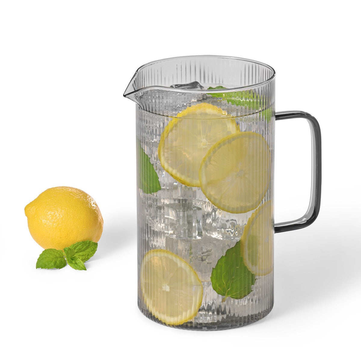 Ribbed Smoked Black Glass Pitcher