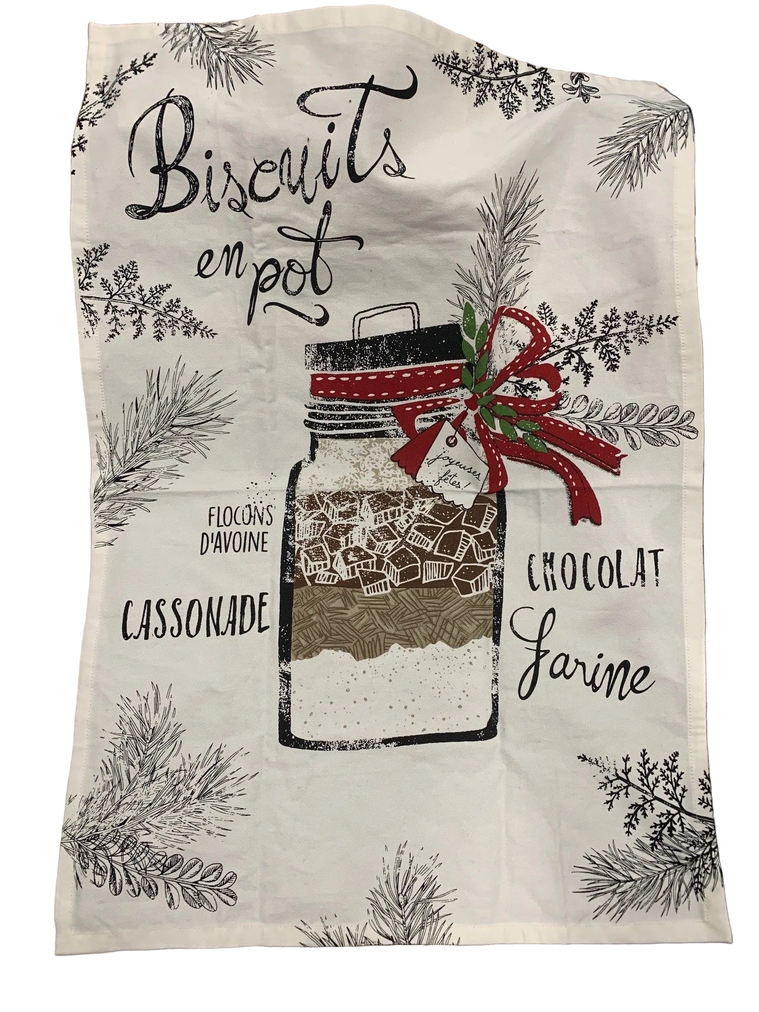 Tea towel with mason jar design and text on a kitchen counter