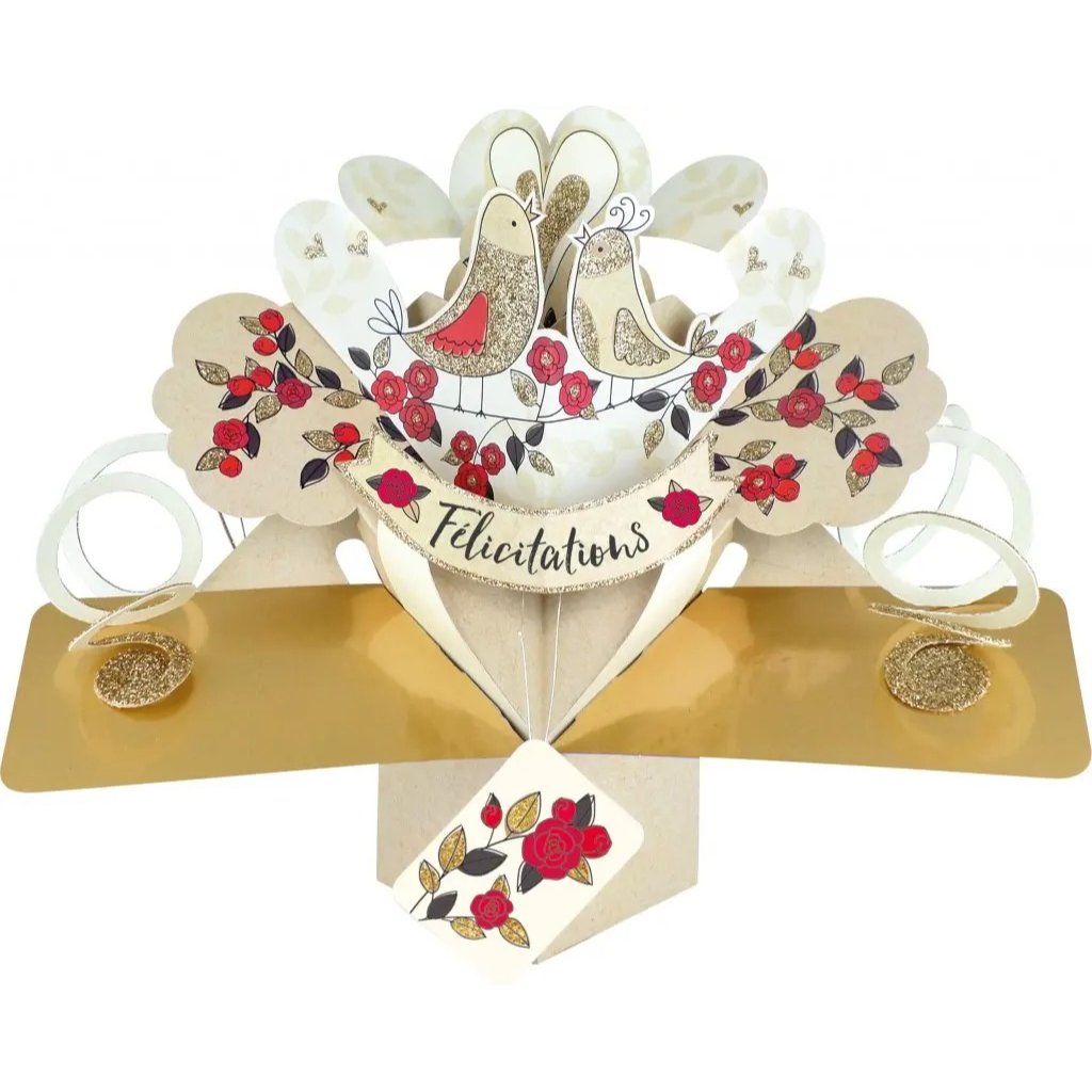 Pop Up Greeting Card - Birds & Roses