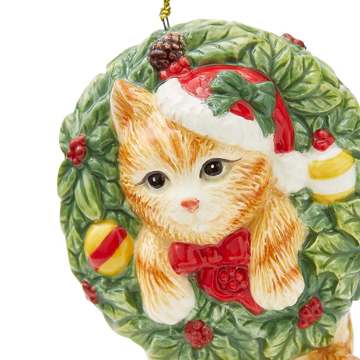 Christmas Tree Kitten In Wreath Ornament