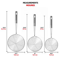 Set of 3 Stainless Steel Asian Style Spider Strainers