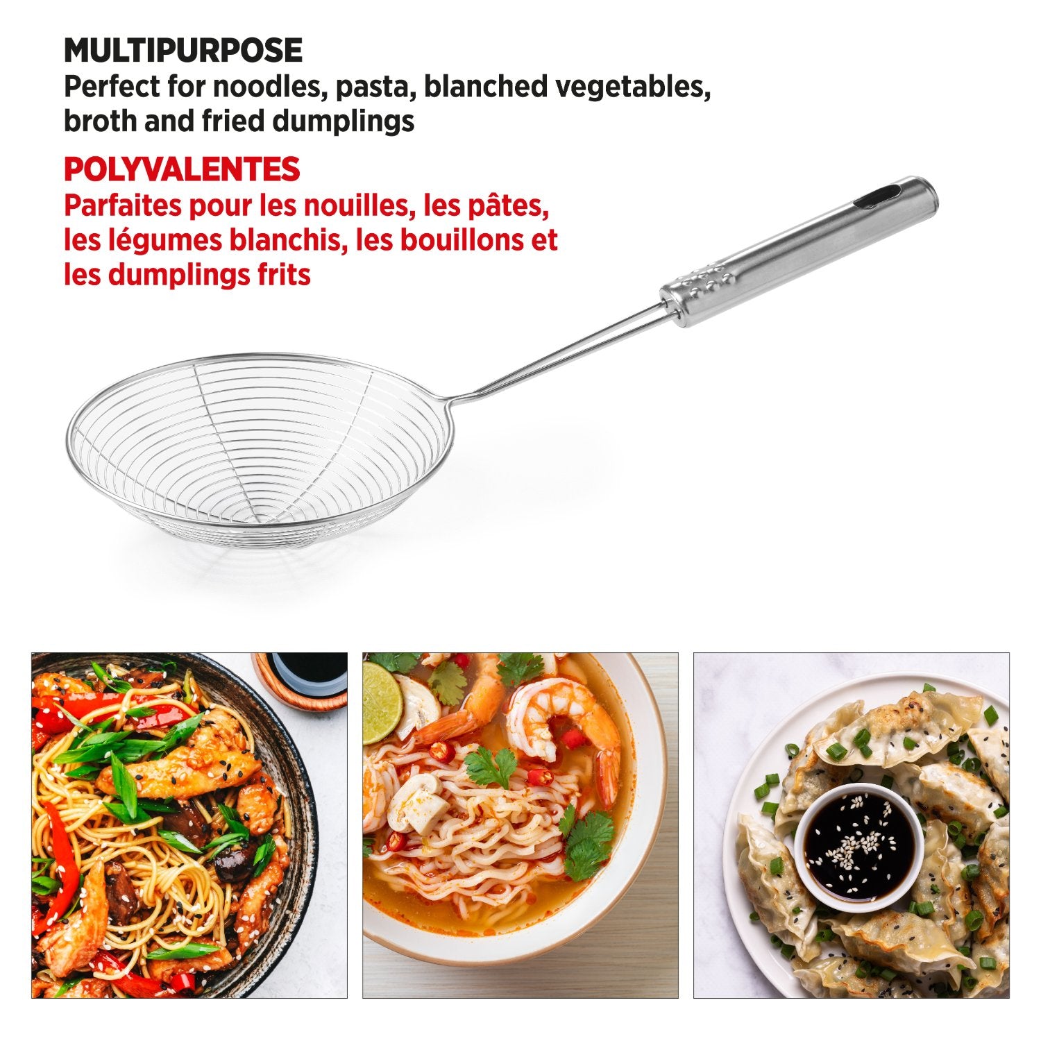 Set of 3 Stainless Steel Asian Style Spider Strainers