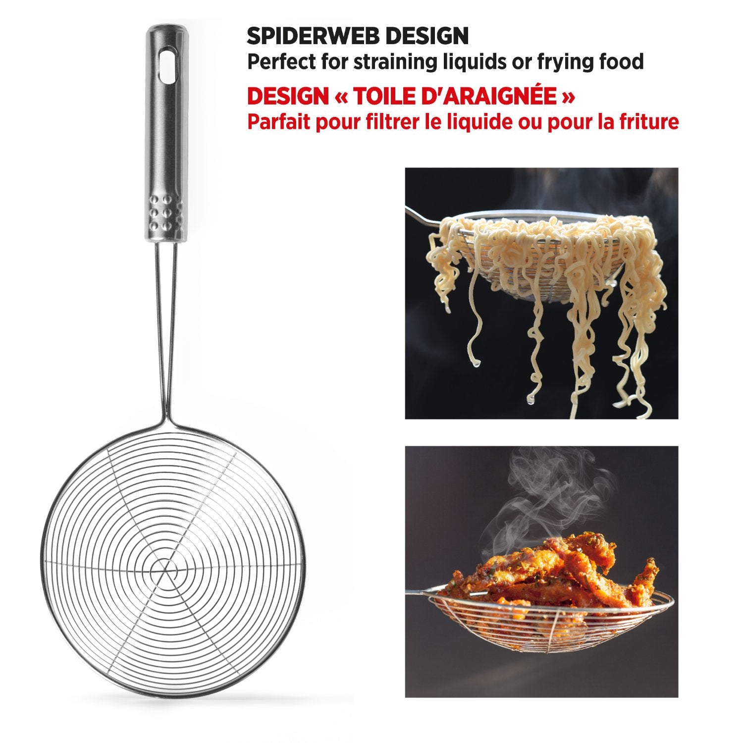 Set of 3 Stainless Steel Asian Style Spider Strainers